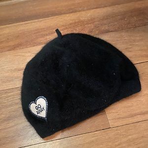 Black beret with hand-stitched patch